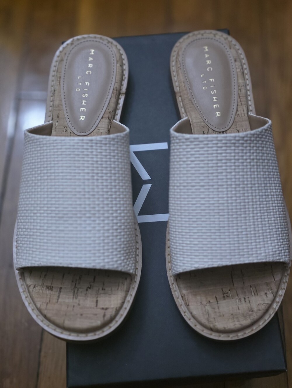 Marc Fisher LTD Cream Textured Slide Sandals for Women